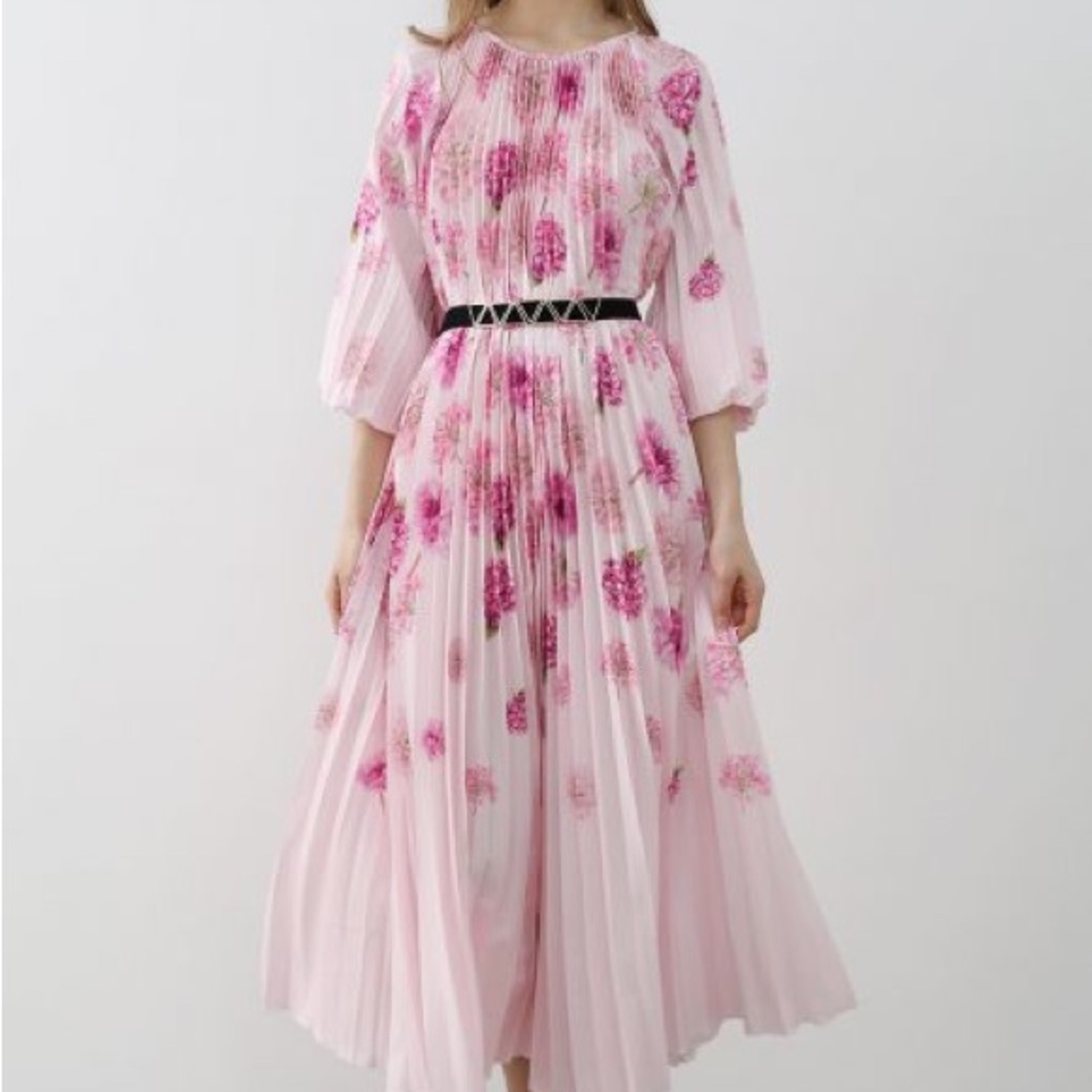 CHICWISH BLOSSOMING DAY WATERCOLOR PLEATED MAXI DRESS IN PINK